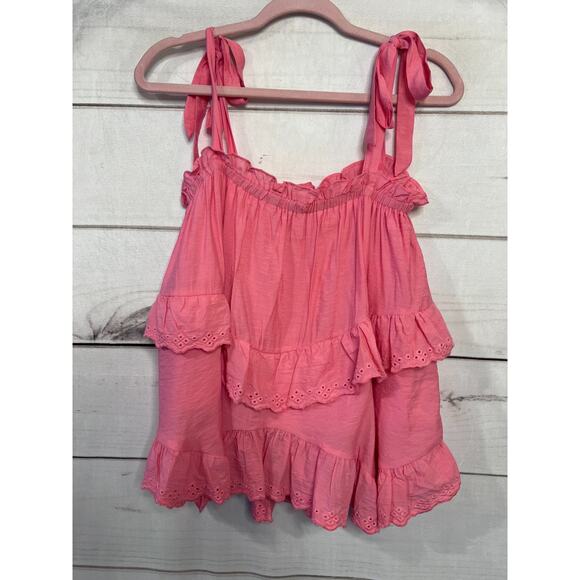 & Merci Tops - & Merci Size MED Pink Top Tie Sleeves Eyelet Details Stretchy CUTE